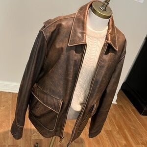 1990’s Structure Brown heavy Leather Bomber Jacket men’s size M